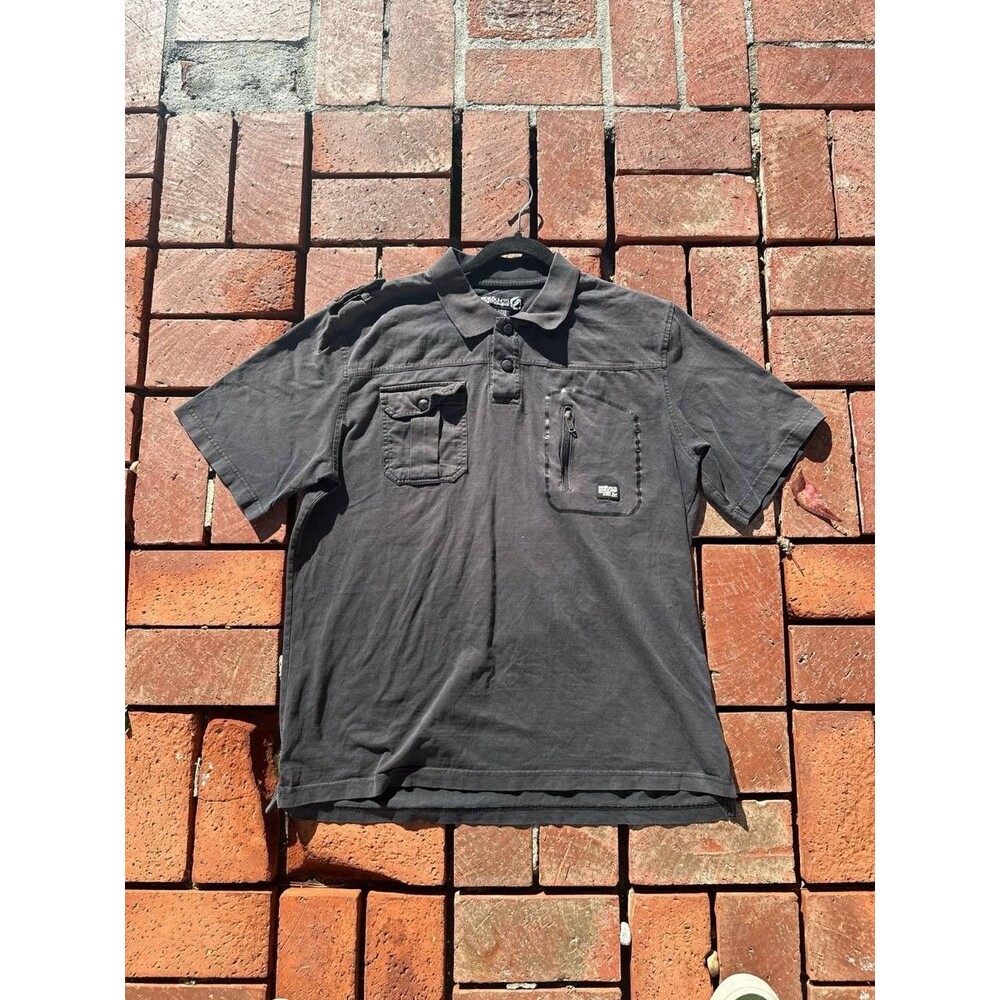 Ecko Unltd Polo Shirt XL Charcoal Gray Utility Zip Pocket Shirt Y2K Vintage